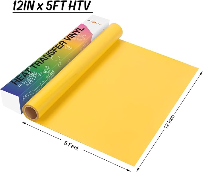 HTVRONT Yellow 12" x 5ft HTV Vinyl Rolls | Easy Cut & Weed Heat Transfer Vinyl