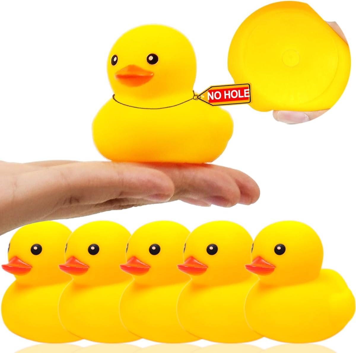 2 Inch 5 Pcs Kalafona Rubber Bathtub Duck/Duckie Waterproof No 'Bebe' No Hole Funny Bath Swimming Pool Toy Without Hole for Kids Birthday Party Favor Home Decor