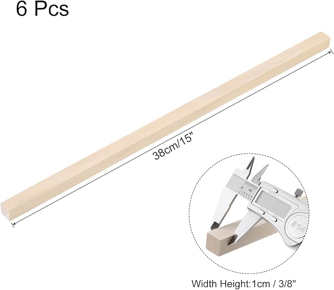 MECCANIXITY 6pcs Wood Sticks, 3/8"x 3/8" x 15" Rectangle Wooden Cube Wood