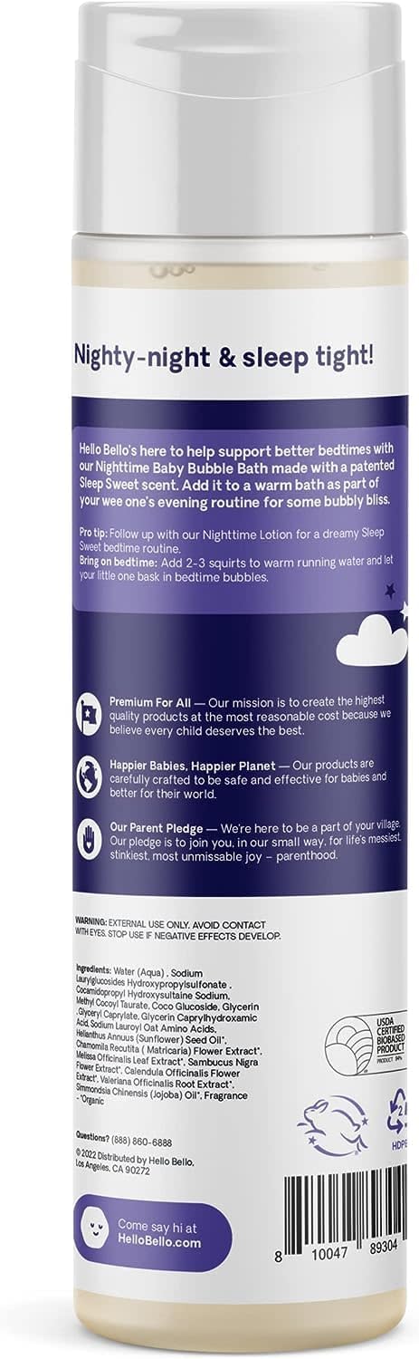 Hello Bello Nighttime Bubble Bath - Gentle Hypoallergenic Formula for Babies and Kids - Vegan and Cruelty-Free - Sleep Sweet Scented - 10 fl oz (Pack of 2)