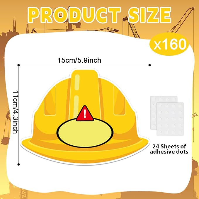 160Pcs Construction Helmet Cutouts Back to School Bulletin Board Decoration Set