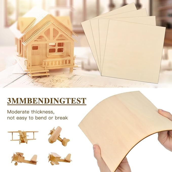 FOCCTS 24 Pack Basswood Sheets 1/8 x 12 x 12 inch, 3mm Plywood Sheets Balsa