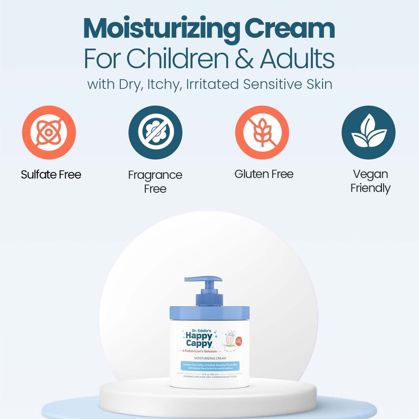 Happy Cappy Moisturizing Cream - Baby Eczema Cream, Eczema Lotion for Kids, Pediatrician-Formulated, Gentle, Paraben Free, Hypoallergenic, Soothes Dry Skin - 12 Fl Oz (Pack of 4)