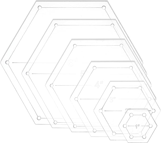 BENECREAT 6Pcs Mixed Sizes Hexagon Quilting Template Transparent Pressure Plate