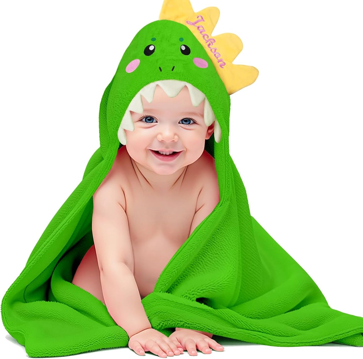 Custom Hooded Baby Towel with Name, Personalized Soft Highly Absorbent Bath Towels, Dinosaur Baby Towels for Girls Boys, Easter Brithday for Infant, Toddler, Newborn Essentials