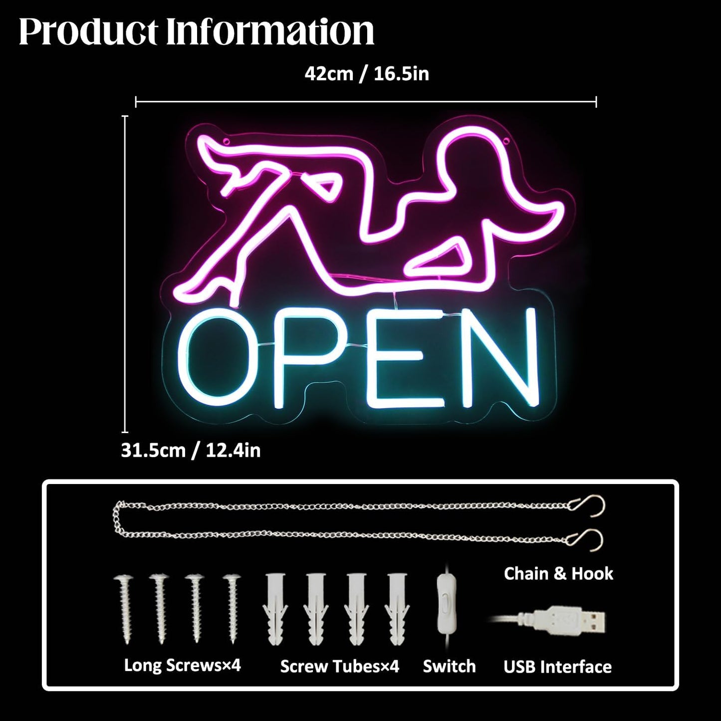 Open Neon Sign Bar LED Sign Pink Lady Neon Signs for Wall Decor Blue Letter Neon Light Up Sign for Bar Restaurant Hotel Shop Club Decor Party Sign Wall Art USB Powered
