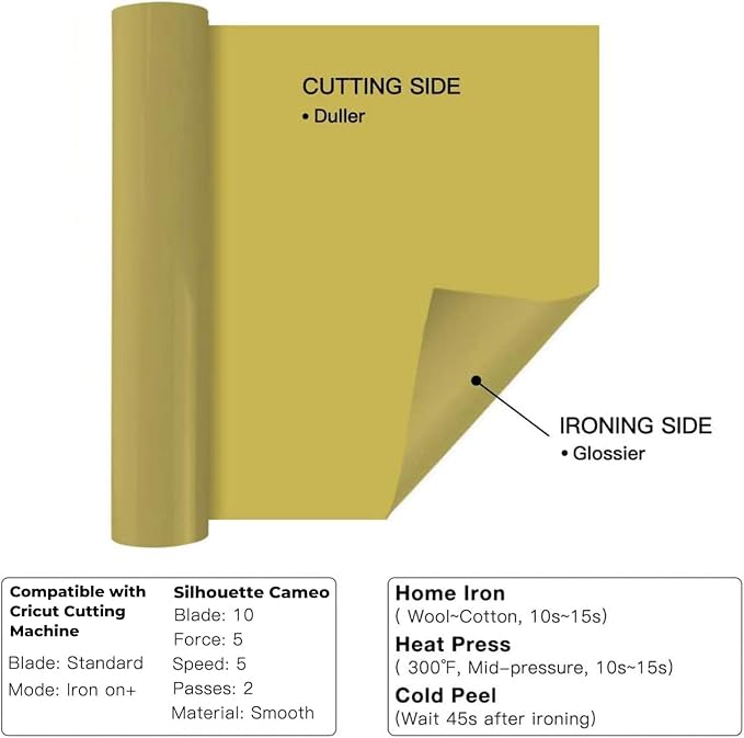 HTVRONT Heat Transfer Vinyl Gold HTV Rolls, HTV Vinyl