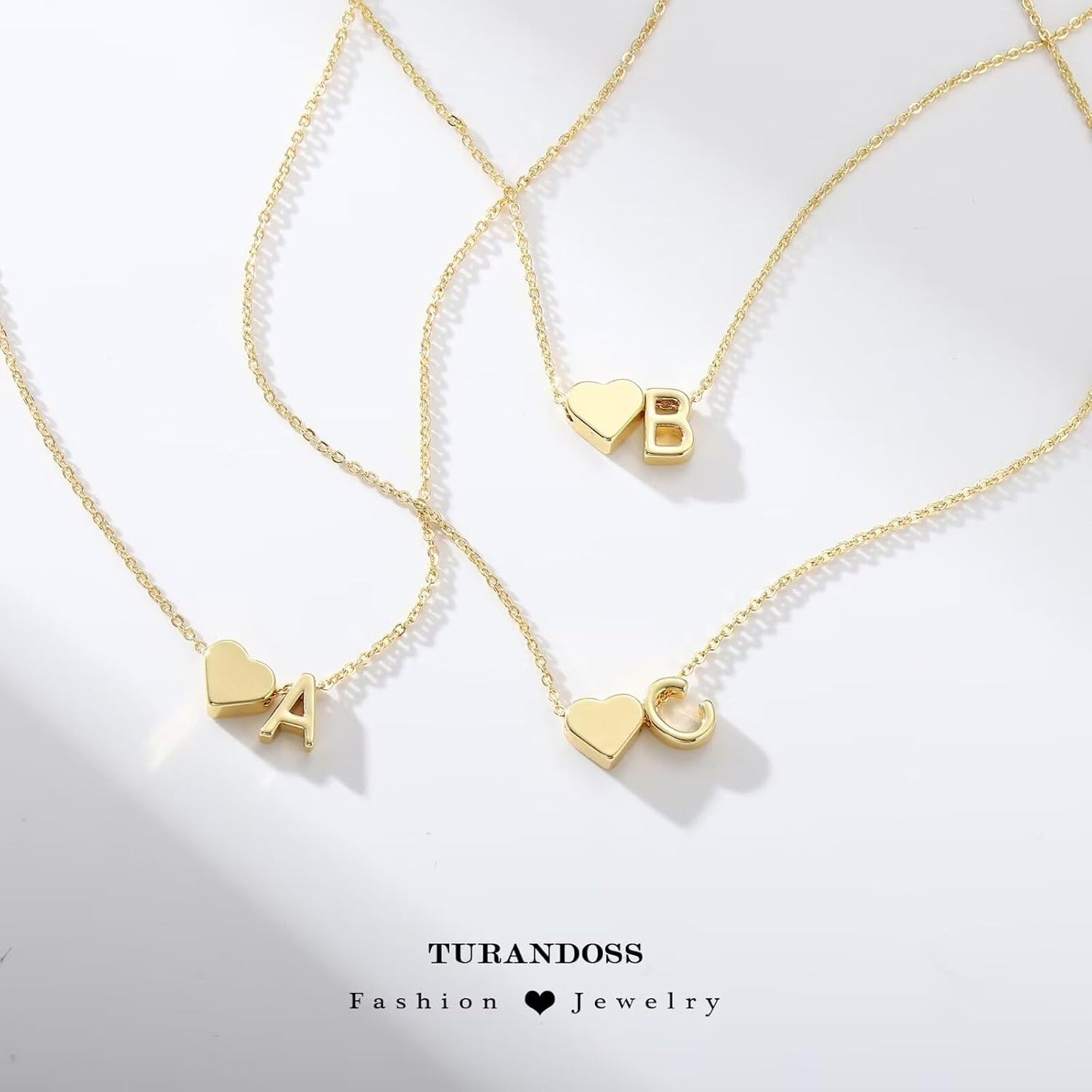 Turandoss Heart Initial Necklace for Women Teen Girls - 18K Gold Plated Letter A-Z Pendant Necklace Dainty Heart Necklaces Tiny Initial Necklaces Birthday Gifts for Women Jewelry