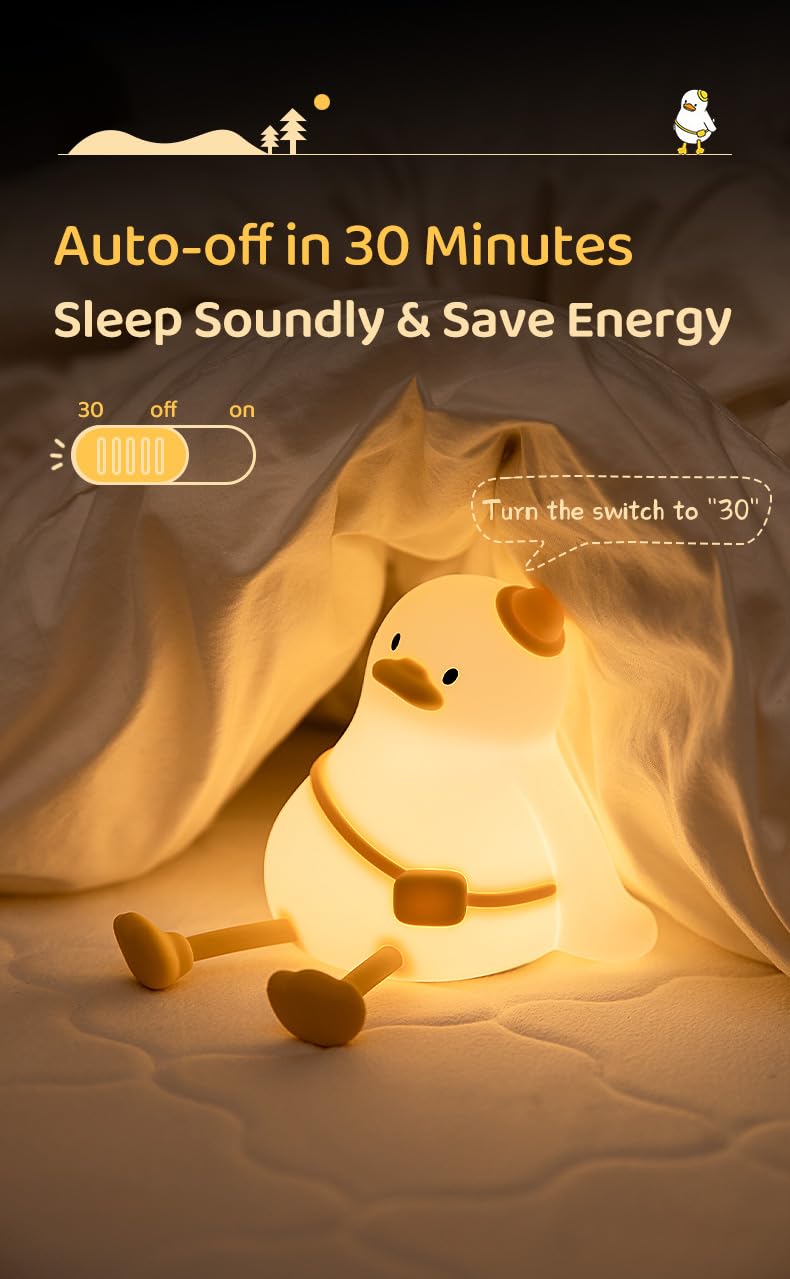 ATSUI Duck Night Light, Cute LED Squishy Novelty Animal Night Lamp, Food Grade Silicone, 3 Level Dimmable Rechargeable Nursery Nightlight for Breastfeeding Toddler Baby Kids, Cute Gifts for Kids