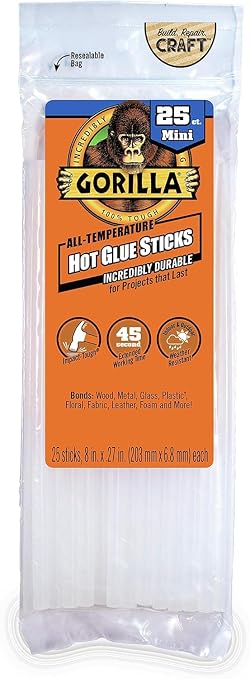 Gorilla 3022502 Hot Glue Sticks, Mini Size, 25-Ct.