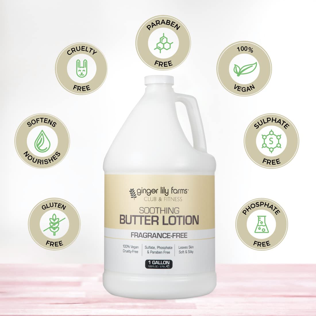 Ginger Lily Farms Club & Fitness Soothing Butter Lotion for Dry Skin, 100% Vegan & Cruelty-Free, Fragrance Free, 1 Gallon (128 fl oz) Refill (Pack of 2)