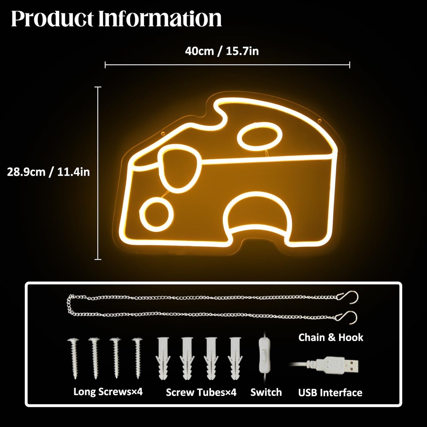 Golden Yellow Cheese Wedge Neon Light LED Sign for Wall Kitchen Decor Food Shape Light Up Sign for Bedroom Restaurant Dessert Shop Bakery Party Decor