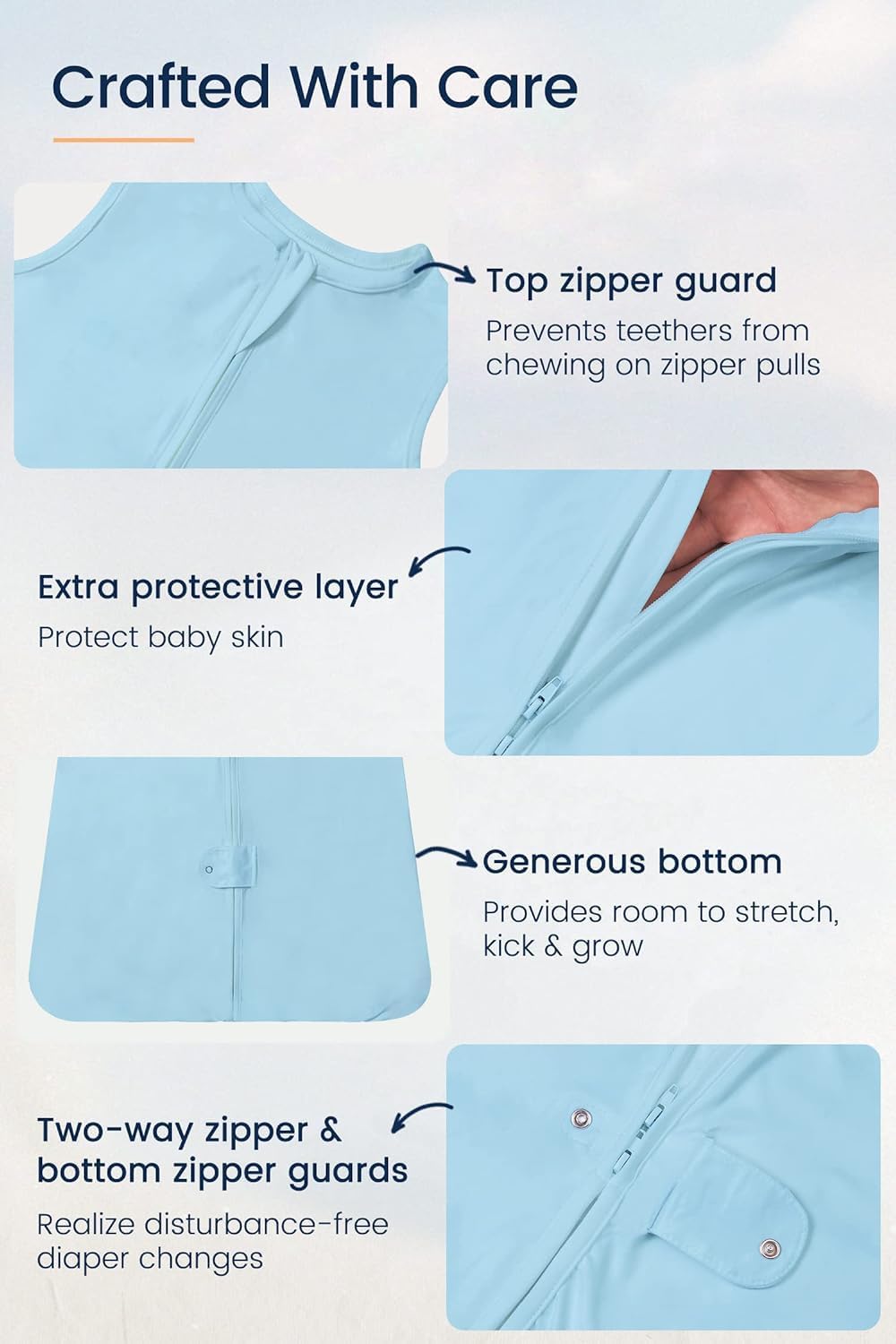 TotAha Light Sleep Sack, Stretchy, Soft, Cozy Wearable Blanket Sleep Bag with 2-Way Safe Zippers for 0-6-12-24 Months 0.5 TOG