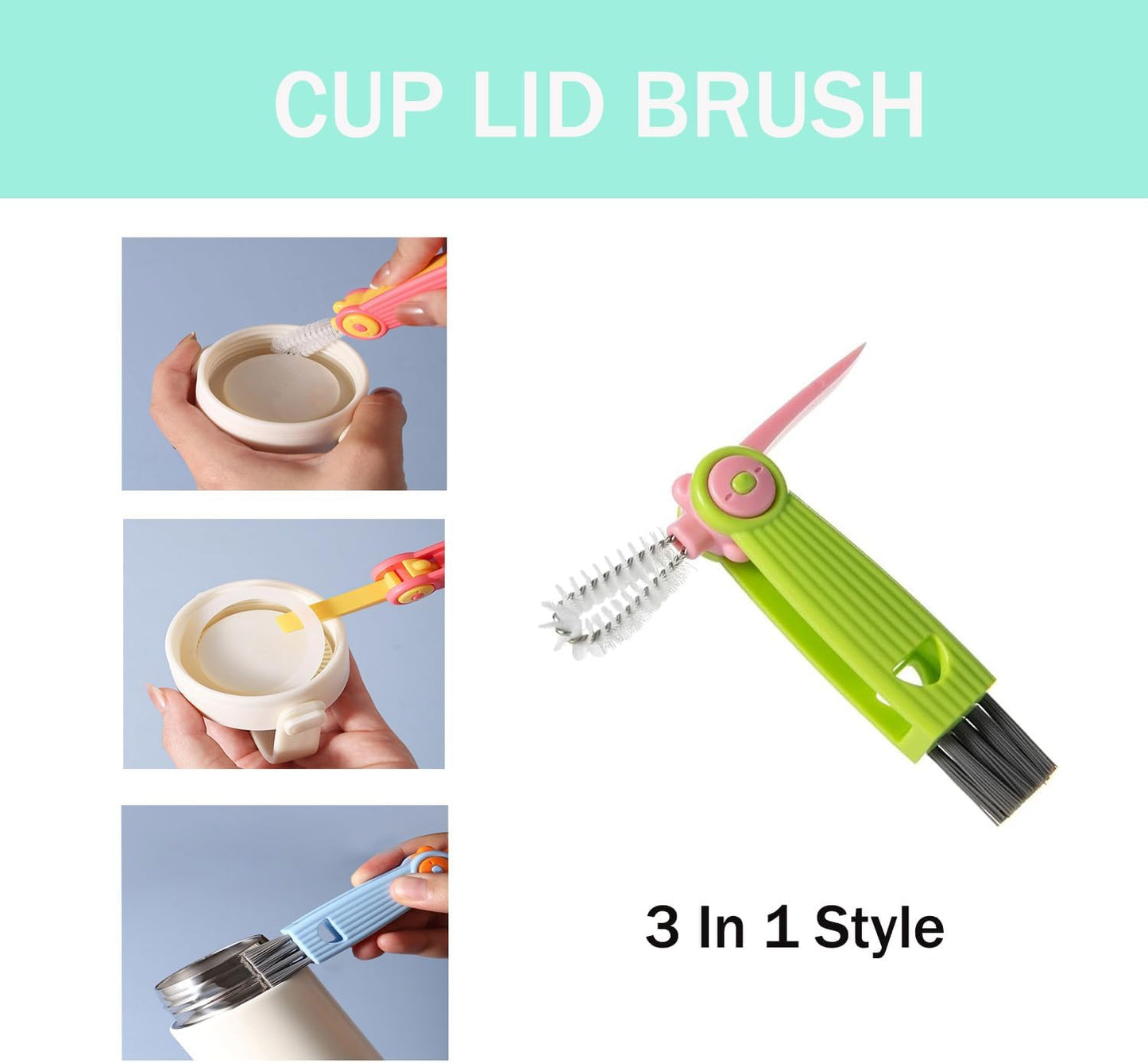 Baby Bottle Brush, 5 in 1 Bottle Cleaner Brush Set with Nylon and Silicone Bottle Brush, Straw Brush, Bottle Brush with Nipple Cleaner and Suction Cup, Cup Lid Cleaner Brushes Kit, BPA-Free (Green)