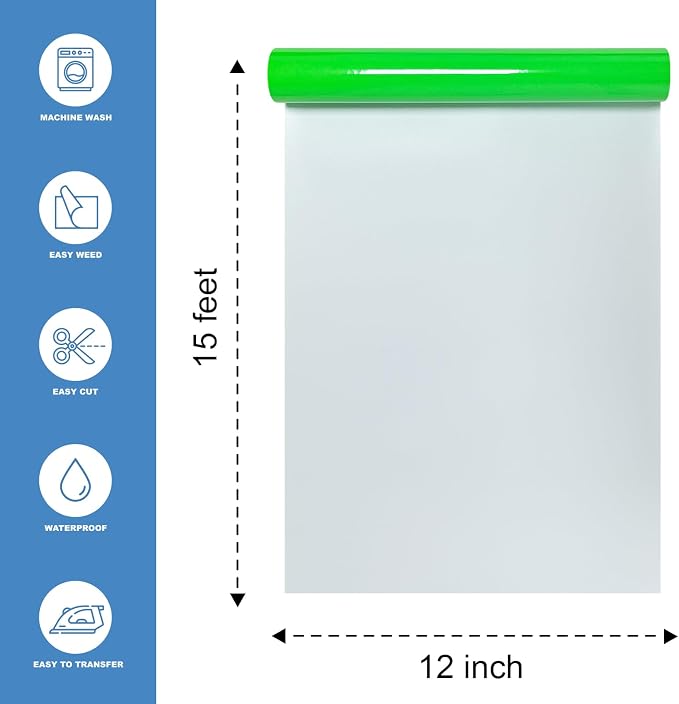 Neon Green Heat Transfer Vinyl HTV Roll Matte PU 12" x 15 ft. | Easy to Cut