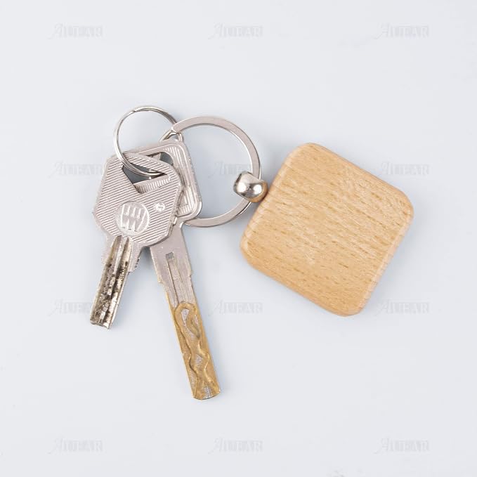 AUEAR, Blank Wooden Key Chain Wood Keychain Key Ring Key Tags Personalized EDC