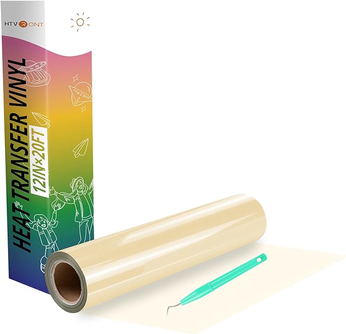 HTVRONT Heat Transfer Vinyl Cream HTV Rolls, Cream Heat Transfer Vinyl