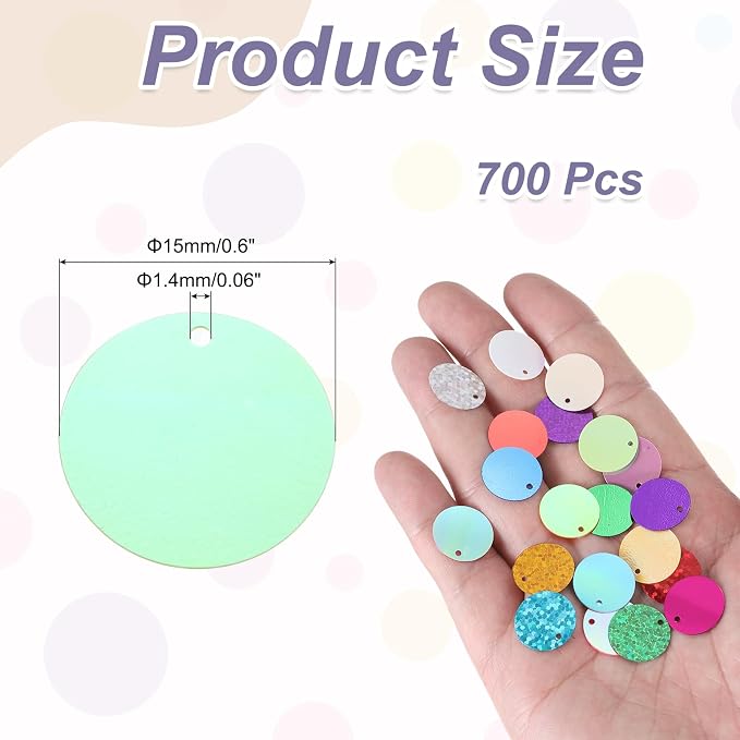 MECCANIXITY 700 Pcs Flat Round Sequins 15mm/0.6 Inch Loose Paillettes Craft