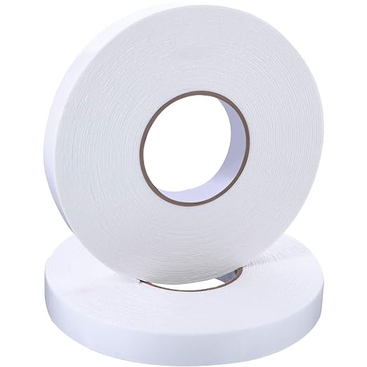 Tatuo 2 Rolls Double Sided Foam Tape 1 Inch by 50 Feet White PE Foam Tape