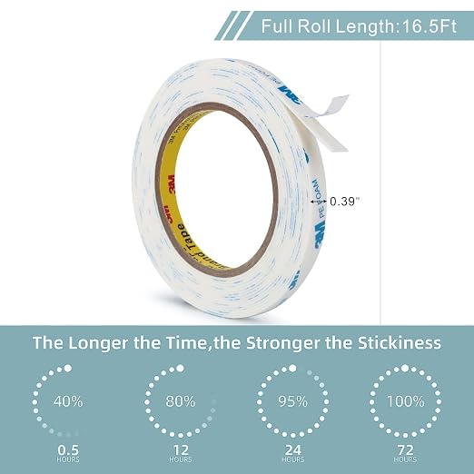 3M Double Sided Tape 0.39" × 16.5 Ft 2 Pack, Removable PE Foam Tape | Heavy