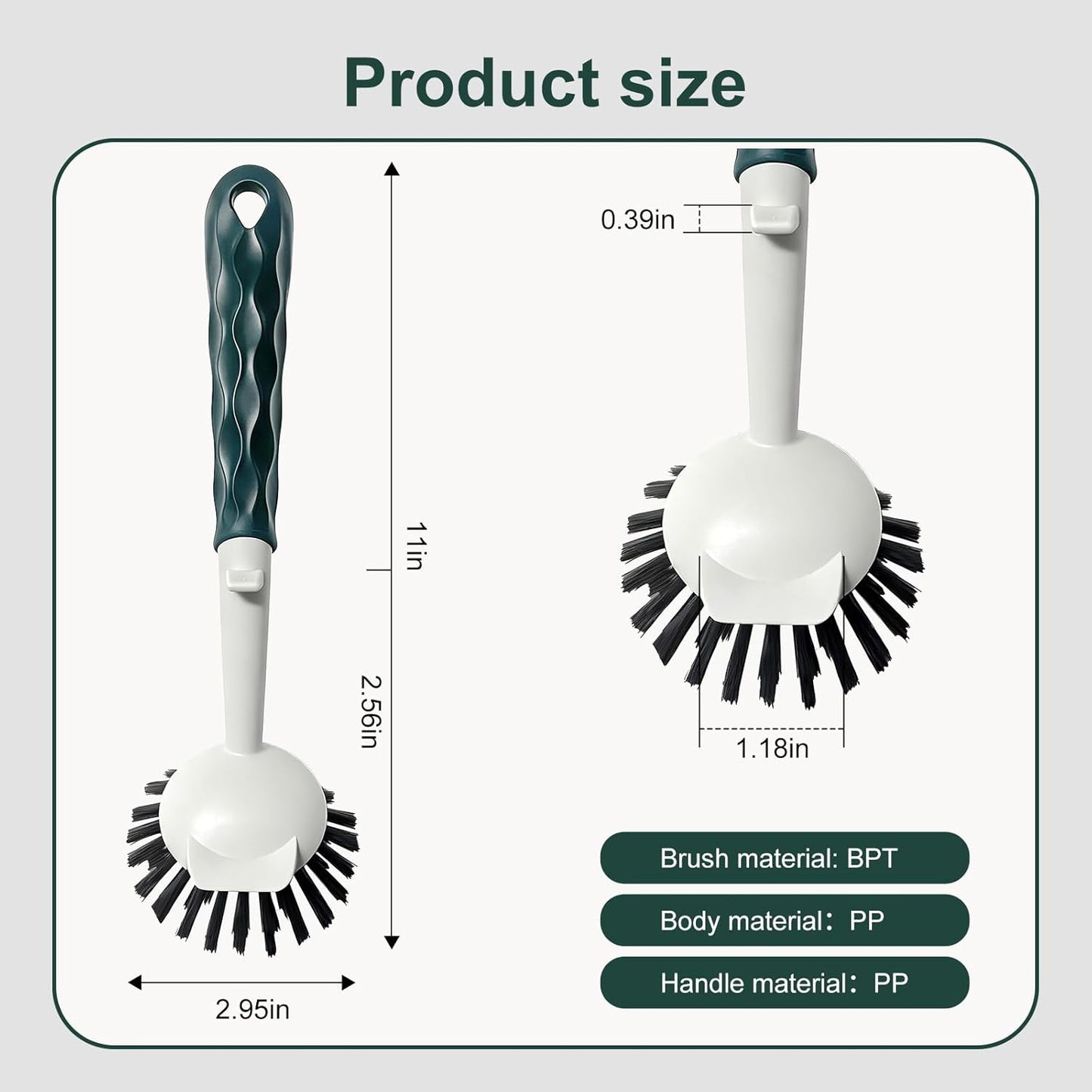 Dish Brush, 2 Pack with Comfortable Handle, with Built-in Scraper, Scrub Brush with Stiff Bristles for Cleaning Dishes, Sink, Pots(Green)