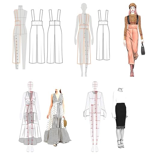 4 Models Fashion Illustration Rulers, Fashion Sketching Templates Ruler