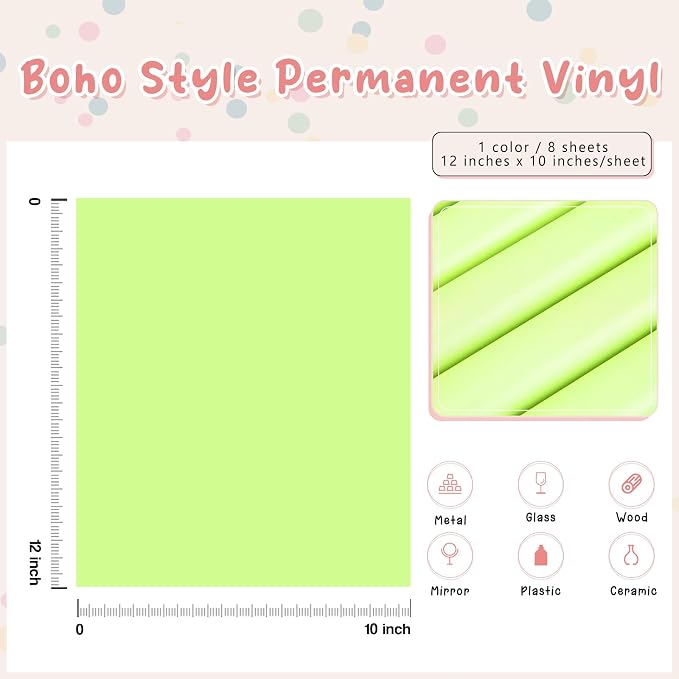 Tintnut Boho Permanent Vinyl 8 Sheets 12''x10'' Lunar Green Adhesive Vinyl |