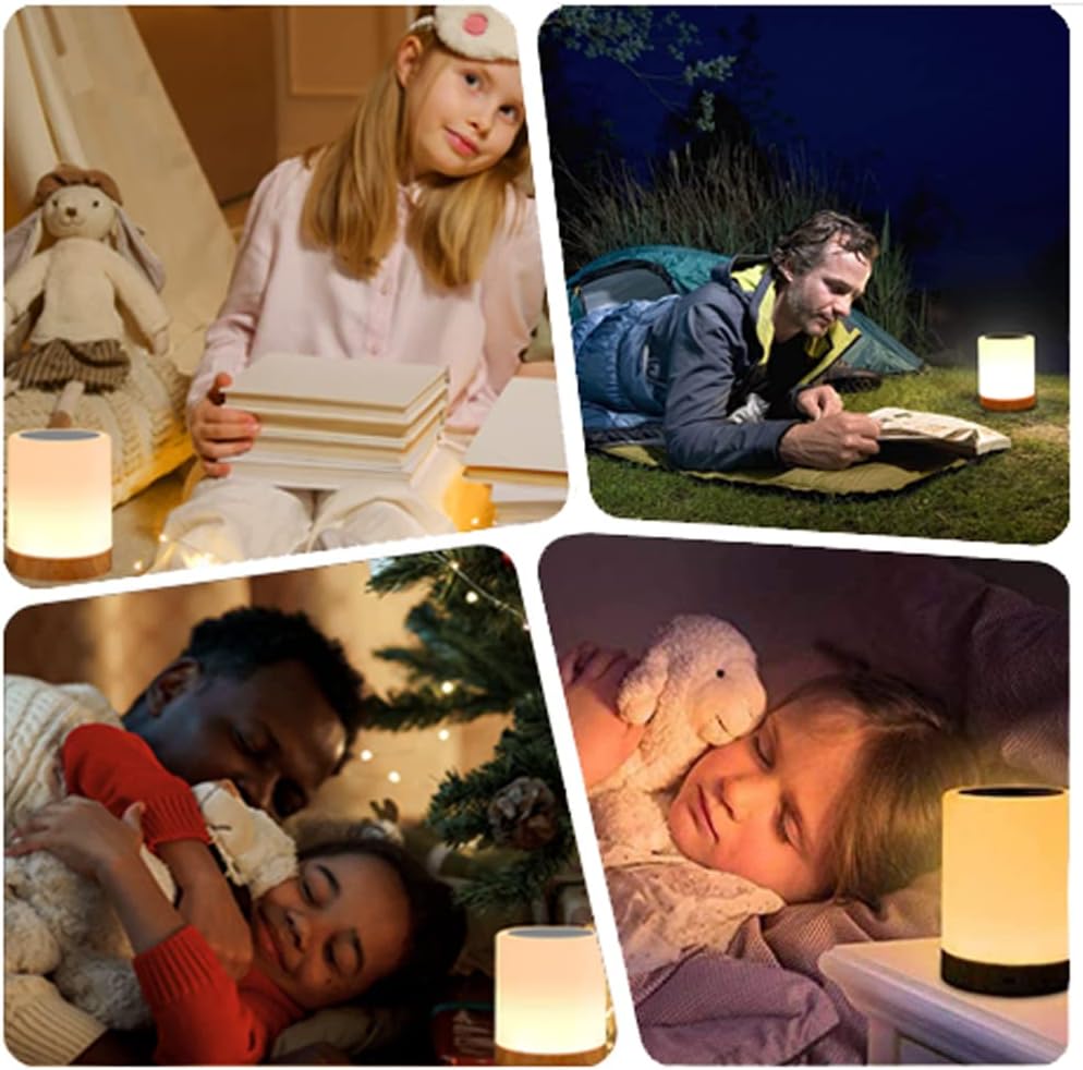 Night Light Touch Sensor Lamp Bedside Table Lamp for Kids Bedroom Rechargeable Dimmable Warm White Light and RGB Color Changing
