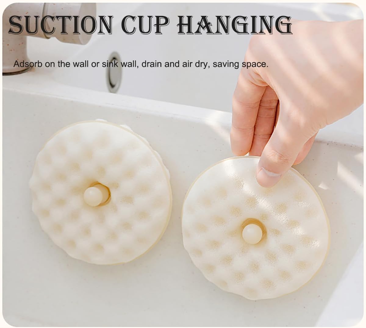 Dual-Sided Dish Sponges 2 Pack with Suction Cup Holder for Kitchen Sink Cleaning, Dish Washing, and Scrubbing (Sponges Brush Set)