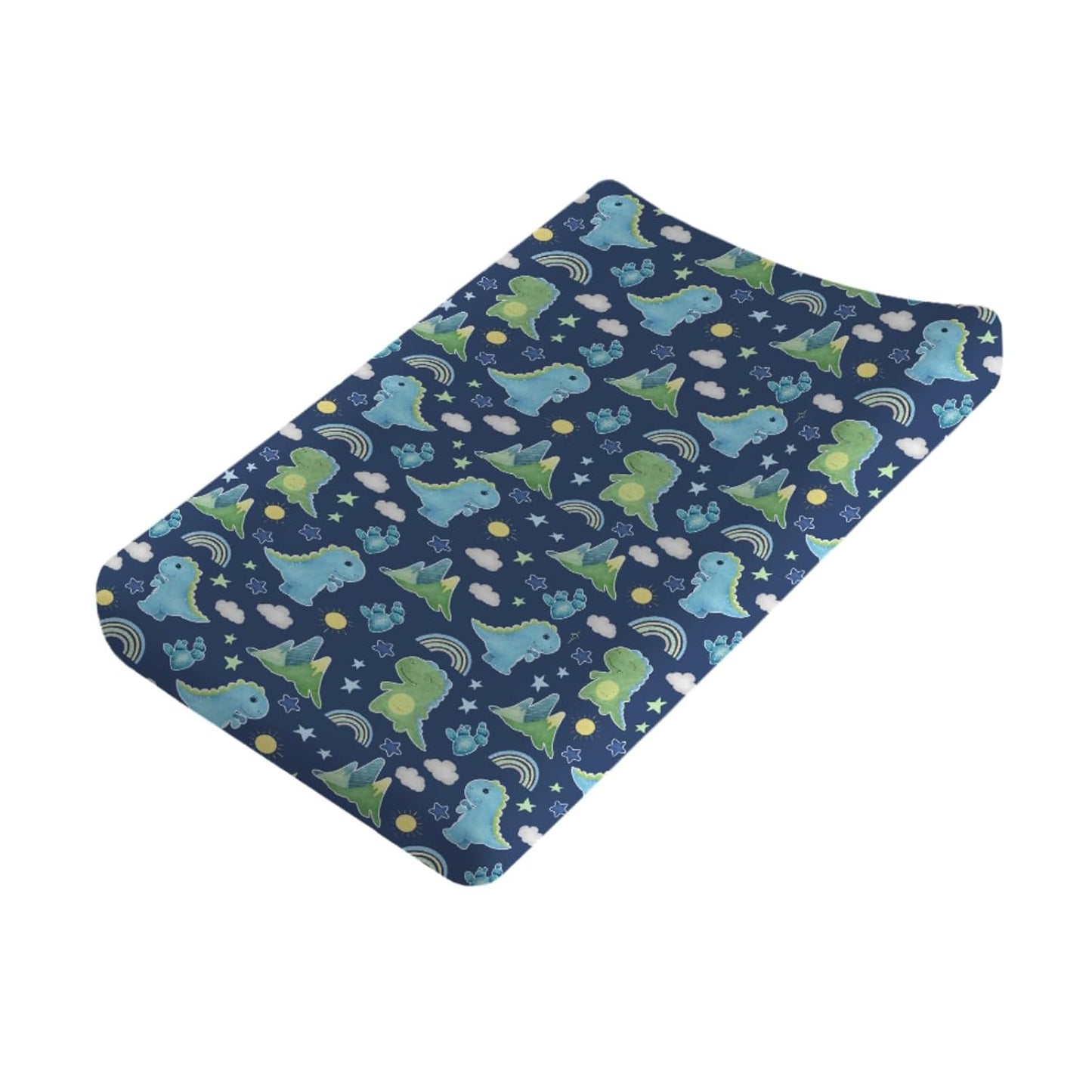 Dinosaur Rainbow Diaper Changing Pad Cover Sheets for Boy Girl 32''x16'' Cartoon Dino Sun Star Cactus Mountain Unisex Fitted Changing Table Covers Comfort Soft Breathable Baby Changing Table Mats Navy