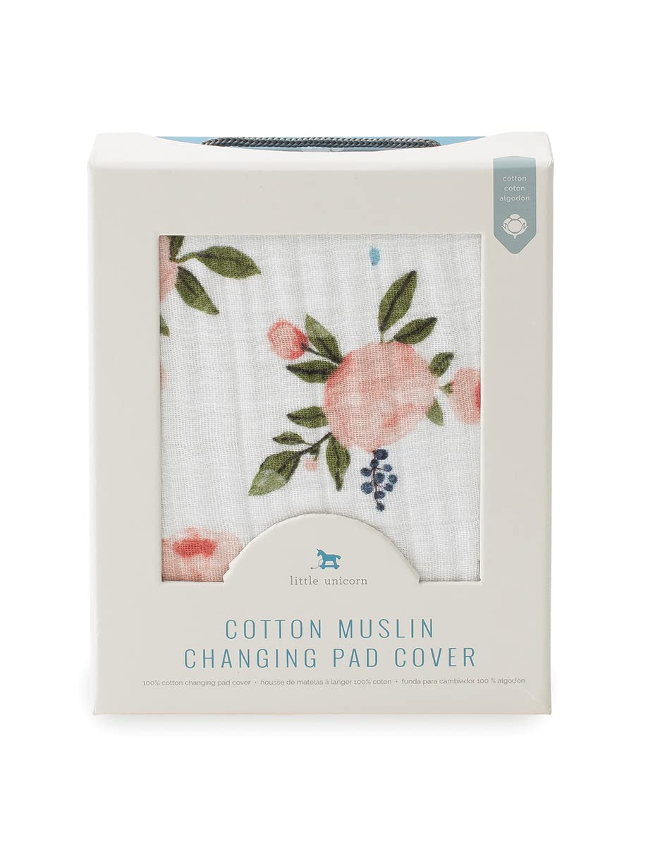 Little Unicorn Premium Changing Pad Cover | Extra Soft & Breathable Muslin Fabric (Watercolor Roses)