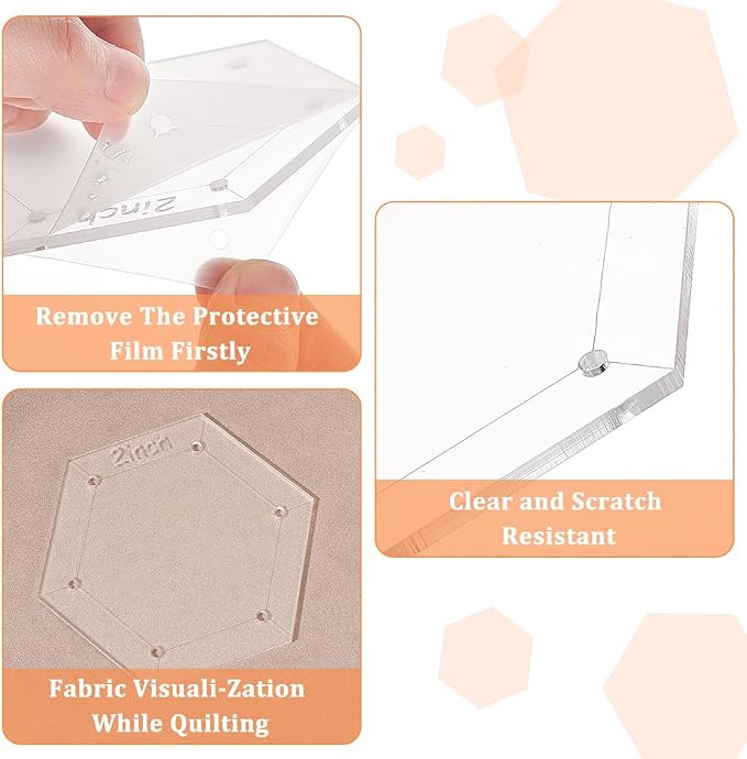 BENECREAT 5 Sizes Hexagon Quilting Template, Acrylic Intricate Sewing Machine