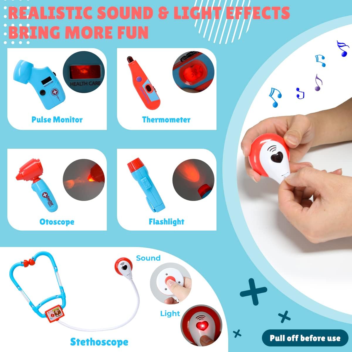 Meland Toy Doctor Kit for Kids - Pretend Play Doctor Set with Carrying Case, Stethoscope Toy & Dress Up Costume - Doctor Play Set for Kids Toddlers Ages 3 4 5 6 Year Old for Role Play Gift