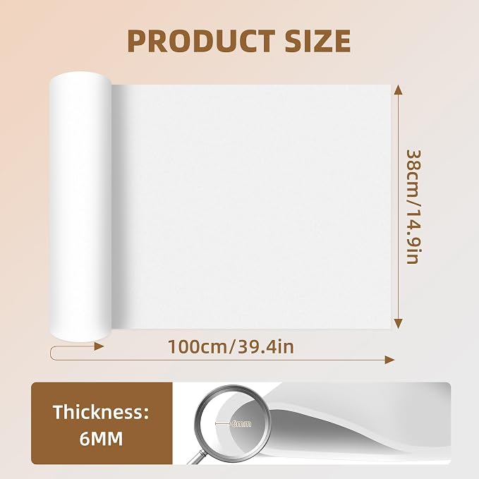 39"x15" EVA Foam Roll, 86 kg/m3 High Density 6MM Thick Foam Sheets, Flexible &