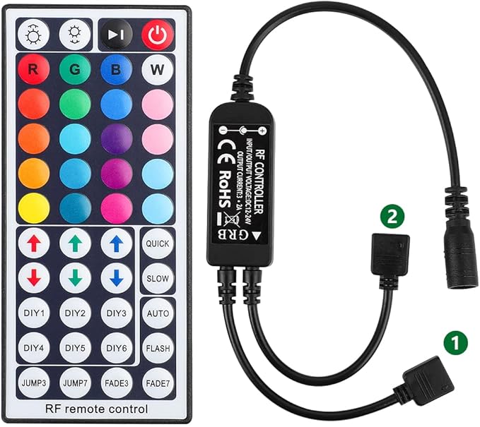 SUPERNIGHT RGB Light Strip Remote Controller, RF Remote of 2-in-1 4 Pin Dimming, Brightness Flash Mode Dimmer for SMD 5050 2835 3528 LED Strip Lights (RF- 2 Ports)