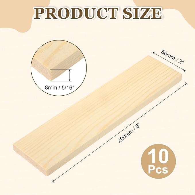 MECCANIXITY 10Pcs Wood Strips Slats, 5/16" x 2" x 8" Thin Wood Sticks Flat