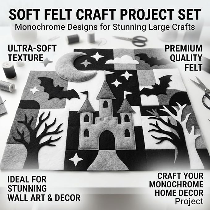 Black White Grey Felt Sheets 8"X 36" 1.6mm Thick 8 Pack Assorted Colors | Soft
