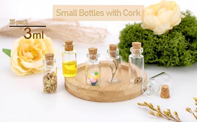 Ellbest 25Pack 3ml Mini Clear Glass Bottles