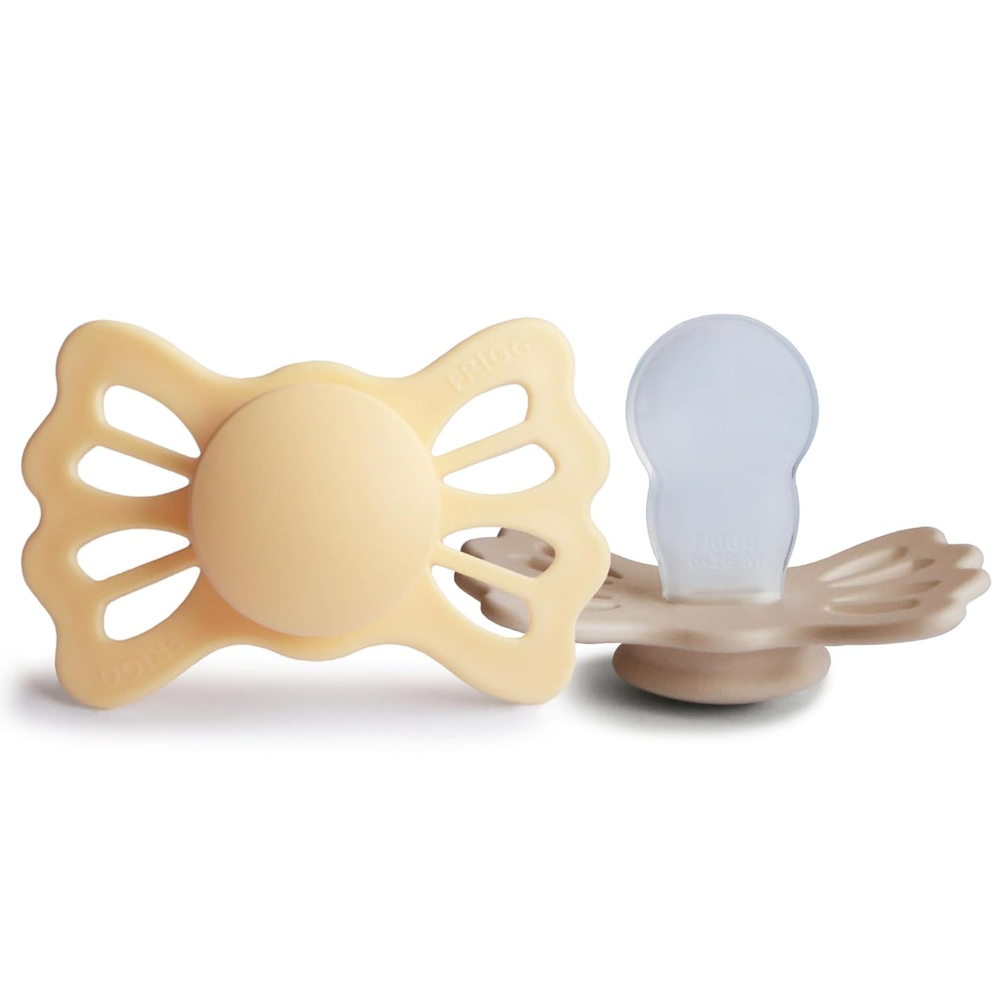 FRIGG Lucky Symmetrical SilkySoft Silicone Baby Pacifier | Made in Denmark | BPA-Free (Pale Daffodil/Silky Satin, 6-18 Months)