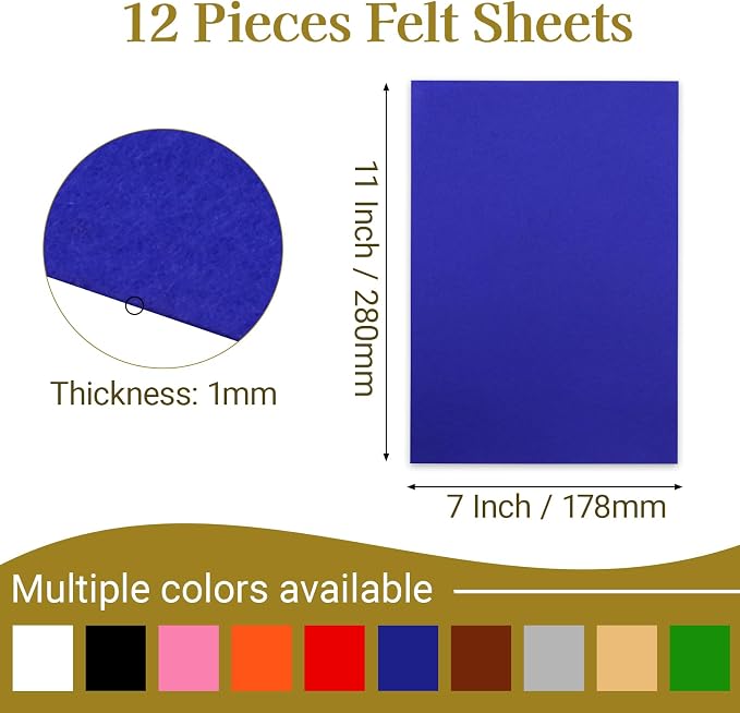 12 Pcs Felt Sheets, 7x11 Inch Stiff Felt