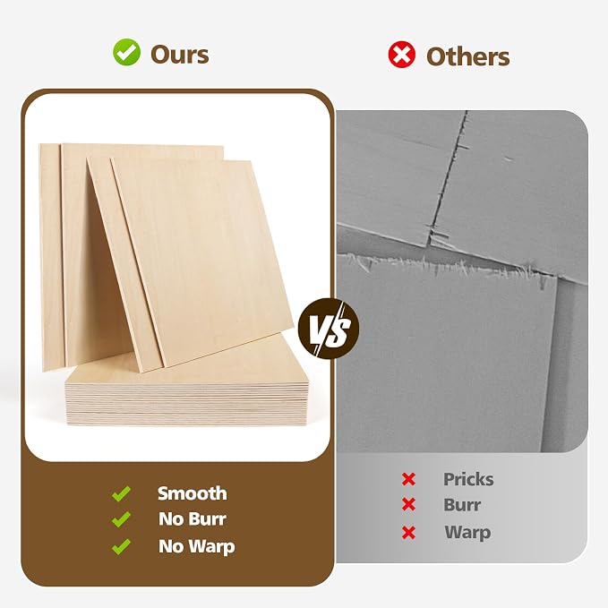 Adrattnay 24Pcs Large Basswood Sheets 12 x 18 x 1/8” - 3mm Plywood