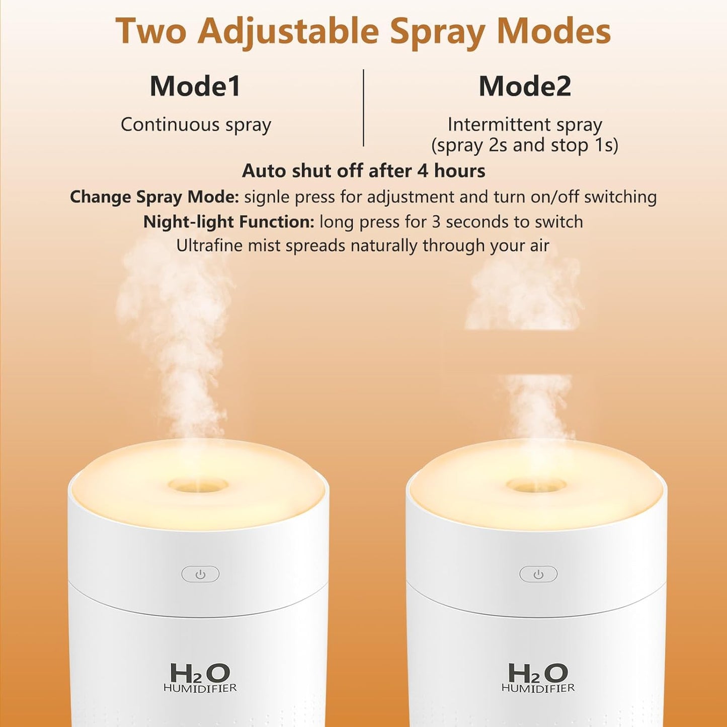 Portable Mini Humidifier, Auto Shut-Off, 2 Mist Modes, Quite, Small Humidifiers for Bedroom Travel Office Desk Plants(White)