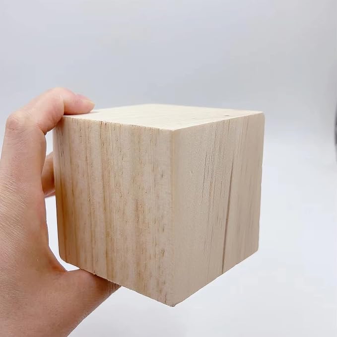 Wood Blocks for Crafts, Large Unfinished Wood Cubes, 3 Inch Natural Wooden