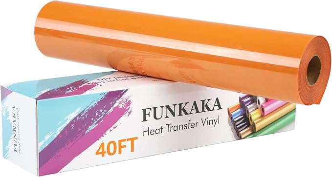 FUNKAKA Orange Heat Transfer Vinyl Rolls, Adhesive Glossy HTV Vinyl