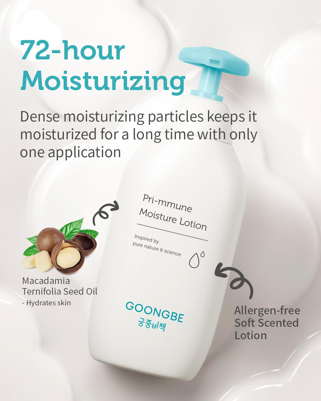GOONGBE Pri-mmune Moisture Lotion & Cream - Korean Baby Moisturizer - Hypoallergenic Moisturizing & Calming Daily Moisturizer - Fast Absorbing, Naturally Derived Non-Greasy, 11.8oz + 6.1oz.