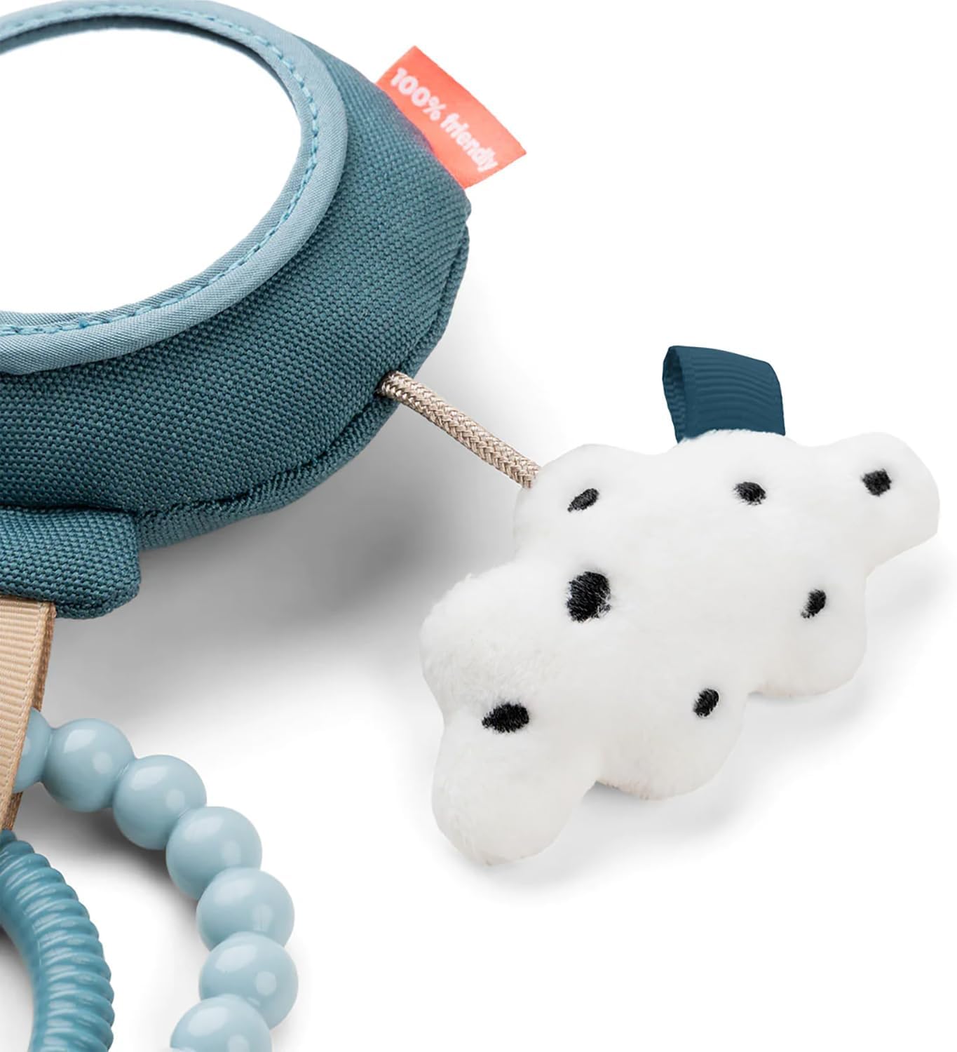 Done by Deer to-Go Activity Mirror – Happy Clouds – Blue | Baby Sensory Toy with Rattle, Rings & Textures | Mirror Toy for Stroller, Car Seat & Tummy Time | Developmental Toy for Newborns
