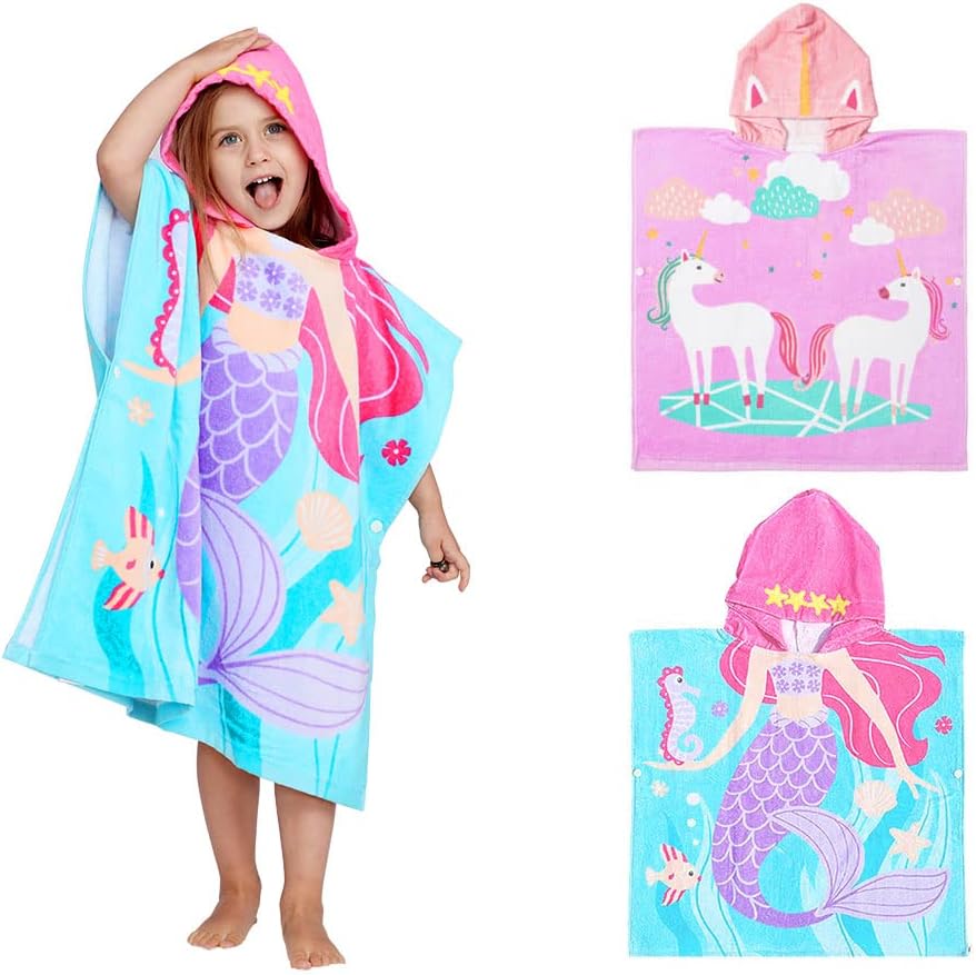 LALIFIT Little Mermaid 100% Cotton Hooded Towel for 2-6 Years Girls Boys Bath Beach Pool Towel,24 x 48 inches (Mermaid)