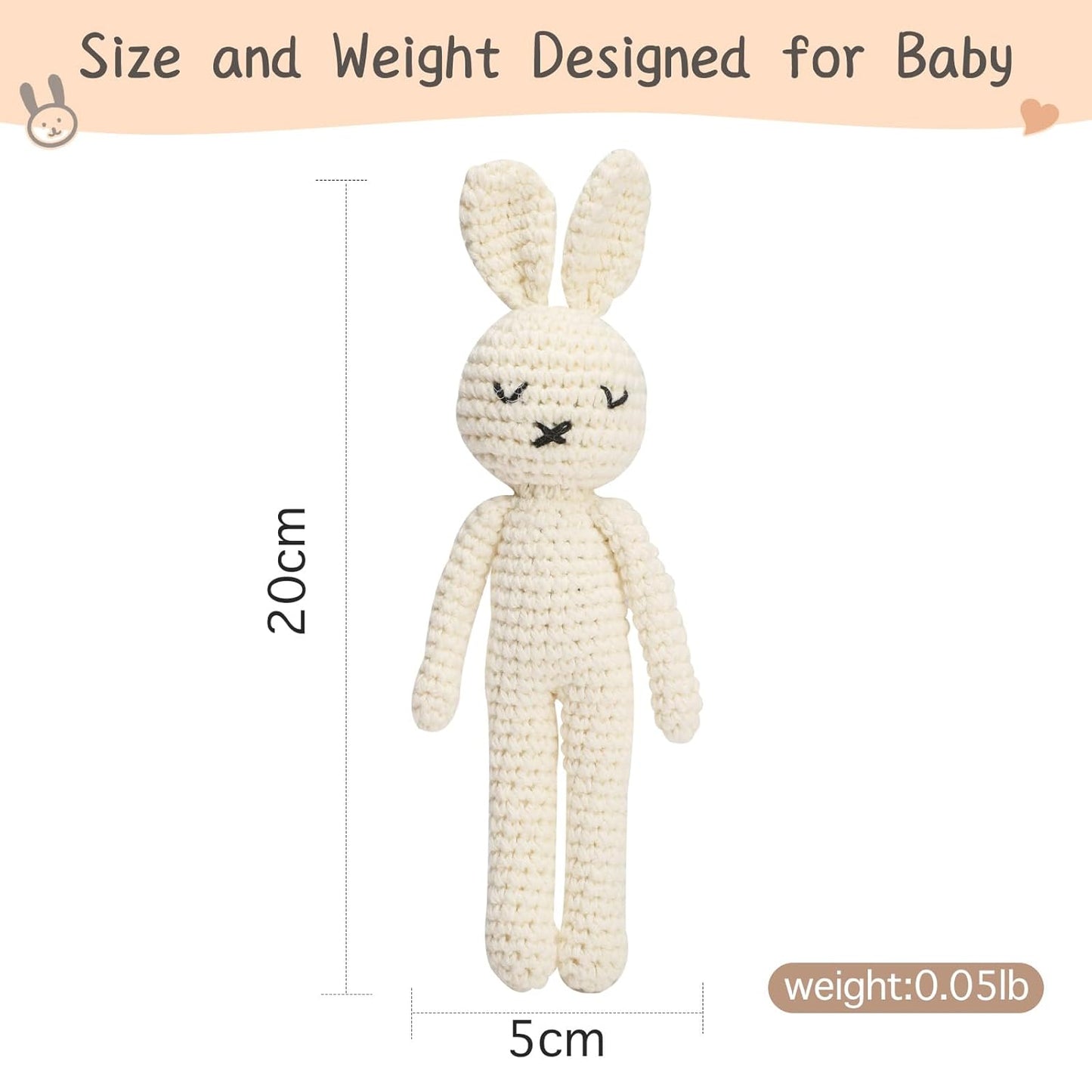 Baby Rattle Crochet White Bunny Doll Baby Toys Handmade Newborn Toy Early Development Grips Stuffed Animal Organic Rattle (Bunny Doll)