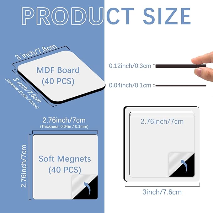 80PCS Sublimation Magnet Blanks 3x3 Bulk Square Produnts 40 Pcs Sublimation