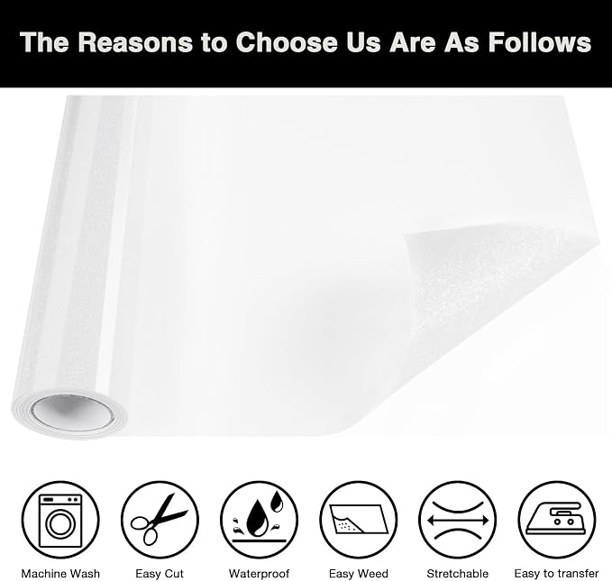 White Glitter HTV Heat Transfer Vinyl Roll 12inch x 5 ft